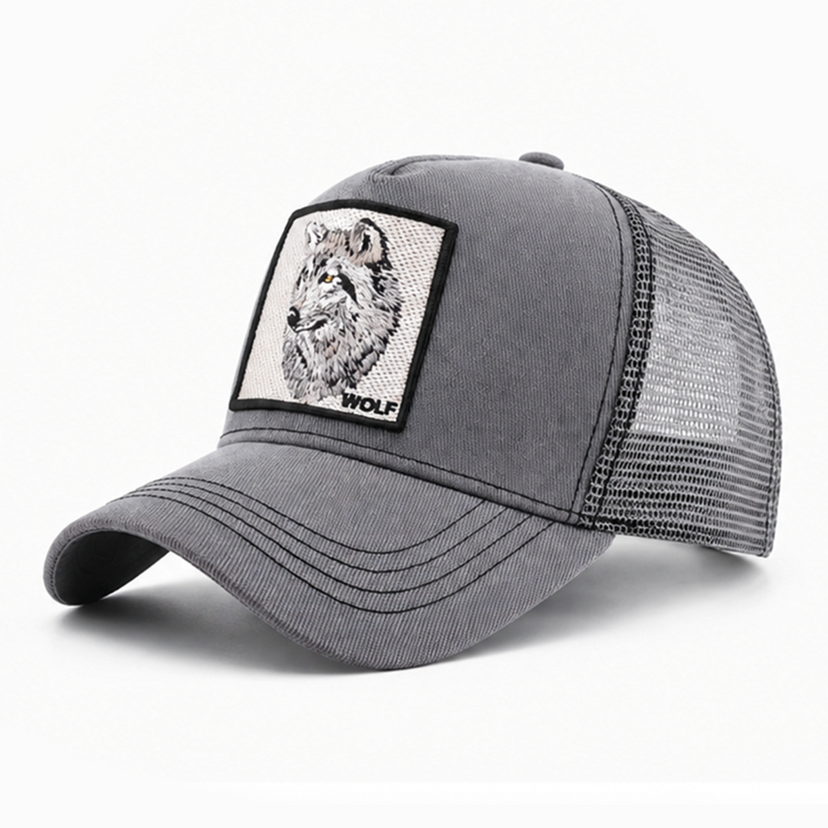 Wolf Patch Trucker Cap - Grey